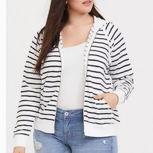 Torrid Black and White Striped Zip Hoodie Size 3